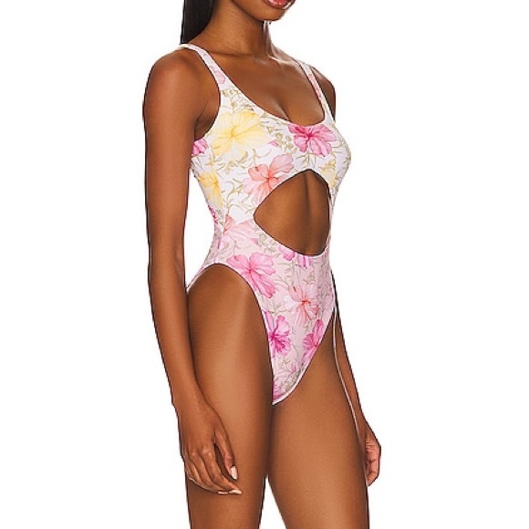 LOVESHACKFANCY X Hurley Cheeky One Piece in Hibiscus Cut Out Swimsuit Small New - Picture 4 of 9